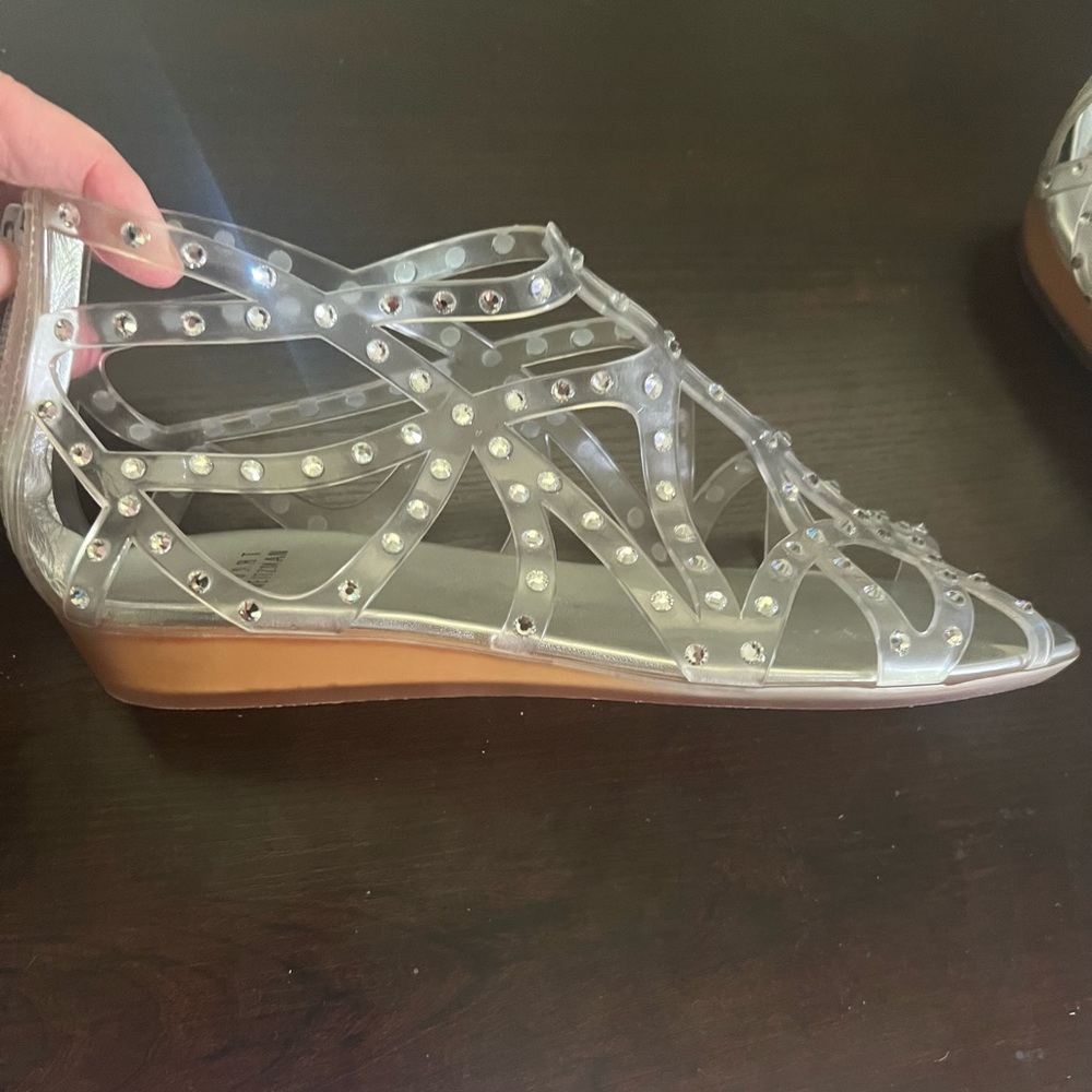 Stuart Weitzman Silver Brown Sandals with Studded Design